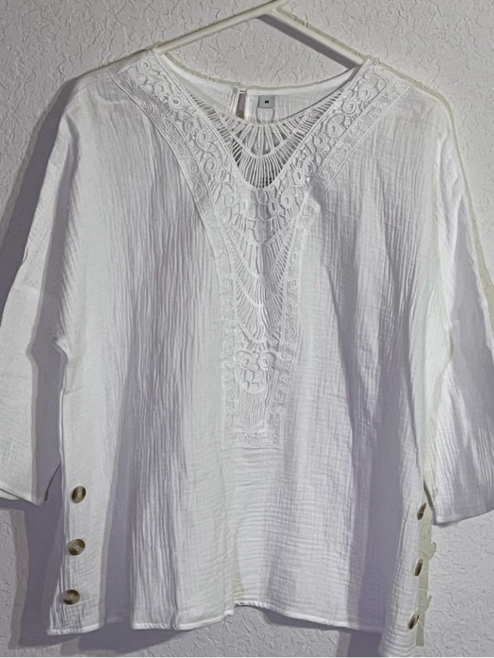 NWTS Women's M White Crochet Lace Textured Top Coastal Boho Cottagecore - Picture 2 of 12
